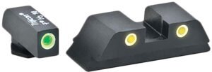 AmeriGlo GL5115 Classic Tritium Sight Set for Glock  Green Tritium White Outline Front Sight-Yellow Tritium White Outline Rear Sight