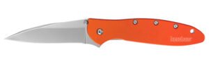 Kershaw 1660OR Leek  3" Folding Drop Point Plain Bead Blasted 14C28N Steel Blade Orange Anodized Aluminum Handle Includes Pocket Clip