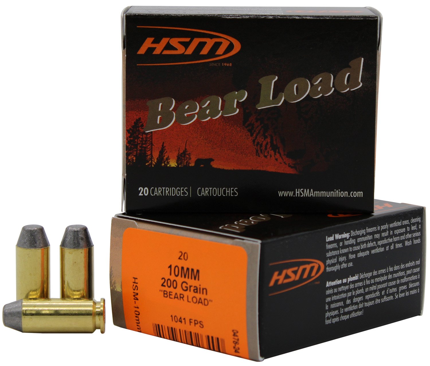 HSM 10MM9N20 Bear Load 10mm Auto 200 gr Lead Round Nose Flat Point 20 Per Box/ 20 Case
