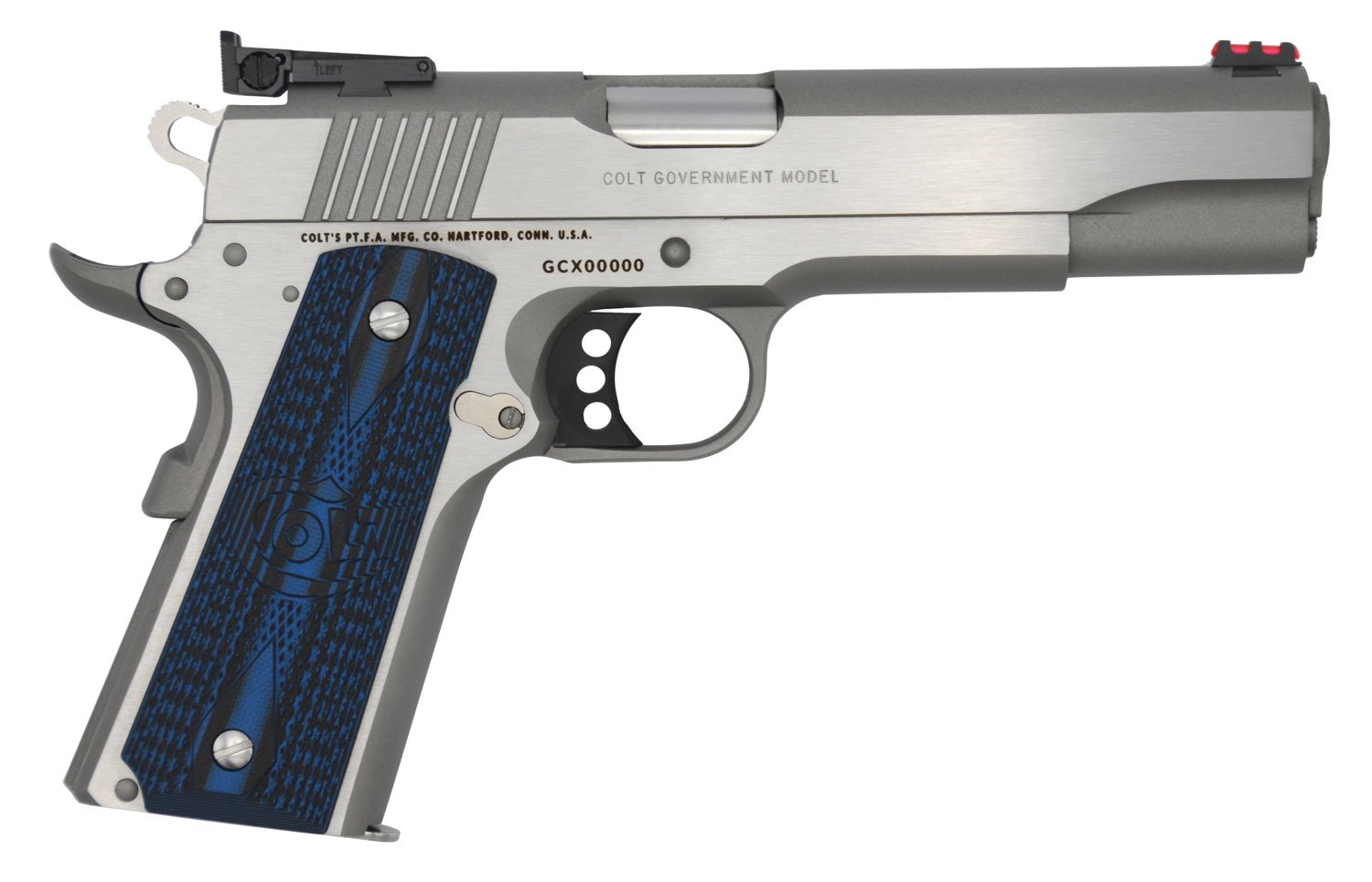 Colt Mfg O5072GCL Gold Cup Lite 9mm Luger 8+1 5" Stainless National Match Barrel, Stainless Steel Serrated Slide, Stainless Steel Frame w/Beavertail, Blue Scalloped G10 Grip, Ambidextrous