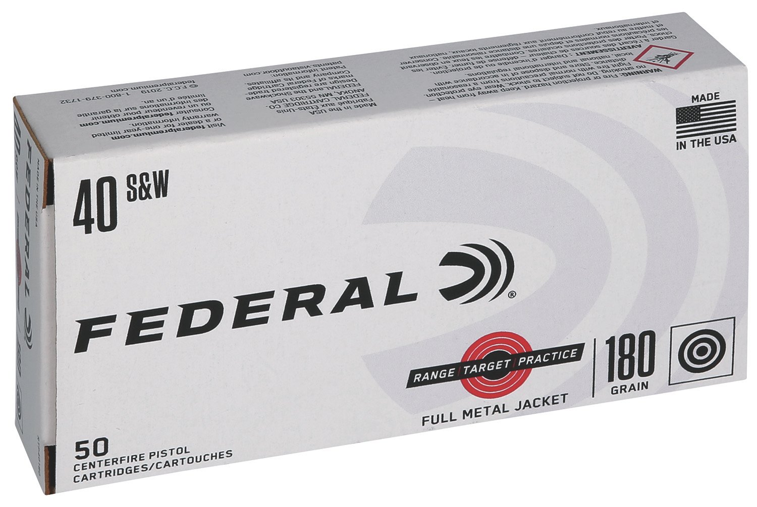 Federal RTP40180 Range & Target 40S&W 180gr Full Metal Jacket 50 Per Box/20 Case