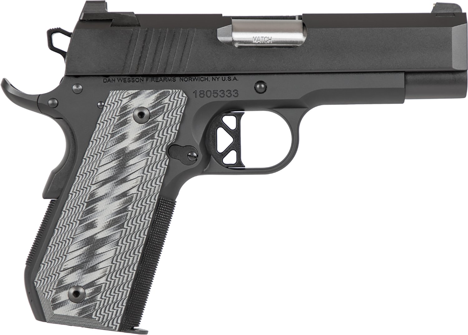 Dan Wesson 01883 ECP Compact Frame 45 ACP 8+1 4" Stainless Bull Barrel Black Duty Serrated Stainless Steel Slide Black Aluminum Frame wBeavertail Black/Gray G10 Grip