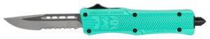 CobraTec Knives STFCTK1SDS CTK-1  Small 2.75" OTF Drop Point Part Serrated D2 Steel Blade/ Tiffany Blue Aluminum Handle Features Glass Breaker Includes Pocket Clip