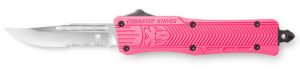 CobraTec Knives SPKCTK1SDS CTK-1  Small 2.75" OTF Drop Point Part Serrated D2 Steel Blade/ Pink Aluminum Handle Features Glass Breaker Includes Pocket Clip
