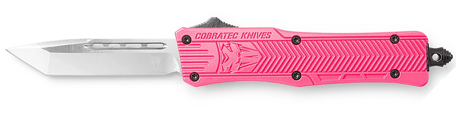 CobraTec Knives SPKCTK1STNS CTK-1 Small 2.75" OTF Tanto Plain D2 Steel Blade/Pink Aluminum Handle Features Glass Breaker Includes Pocket Clip