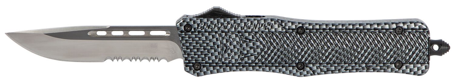 CobraTec Knives MSCFTK1MDS CTK-1 Medium 3" OTF Drop Point Part Serrated D2 Steel Blade/ Carbon Fiber Aluminum Handle Features Glass Breaker Includes Pocket Clip