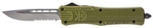 CobraTec Knives MODCTK1MDS CTK-1  Medium 3" OTF Drop Point Part Serrated D2 Steel Blade/OD Green Aluminum Handle Features Glass Breaker Includes Pocket Clip