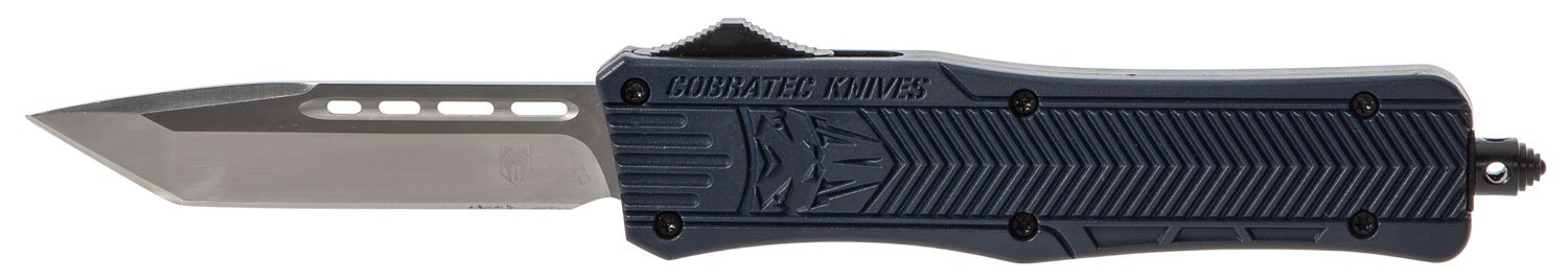 CobraTec Knives MNYCTK1MTNS CTK-1 Medium 3" OTF Tanto Plain D2 Steel Blade/NYPD Blue Aluminum Handle Features Glass Breaker Includes Pocket Clip