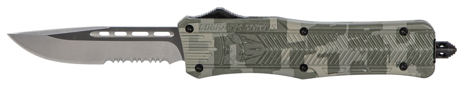 CobraTec Knives MADCCTK1MDS CTK-1 Medium 3" OTF Part Serrated D2 Steel Blade Army DigiCamo Aluminum Handle Features Glass Breaker Includes Pocket Clip