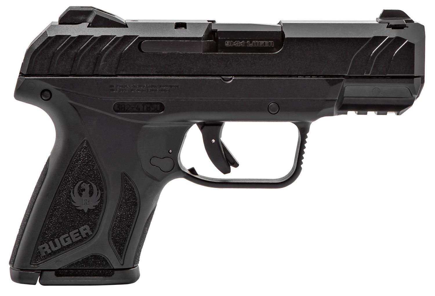 Ruger 3818 Security-9 Compact 9mm Luger 3.42" Barrel 10+1,Black Polymer Frame With Picatinny Acc. Rail, Black Oxide Steel Slide, Manual Safety