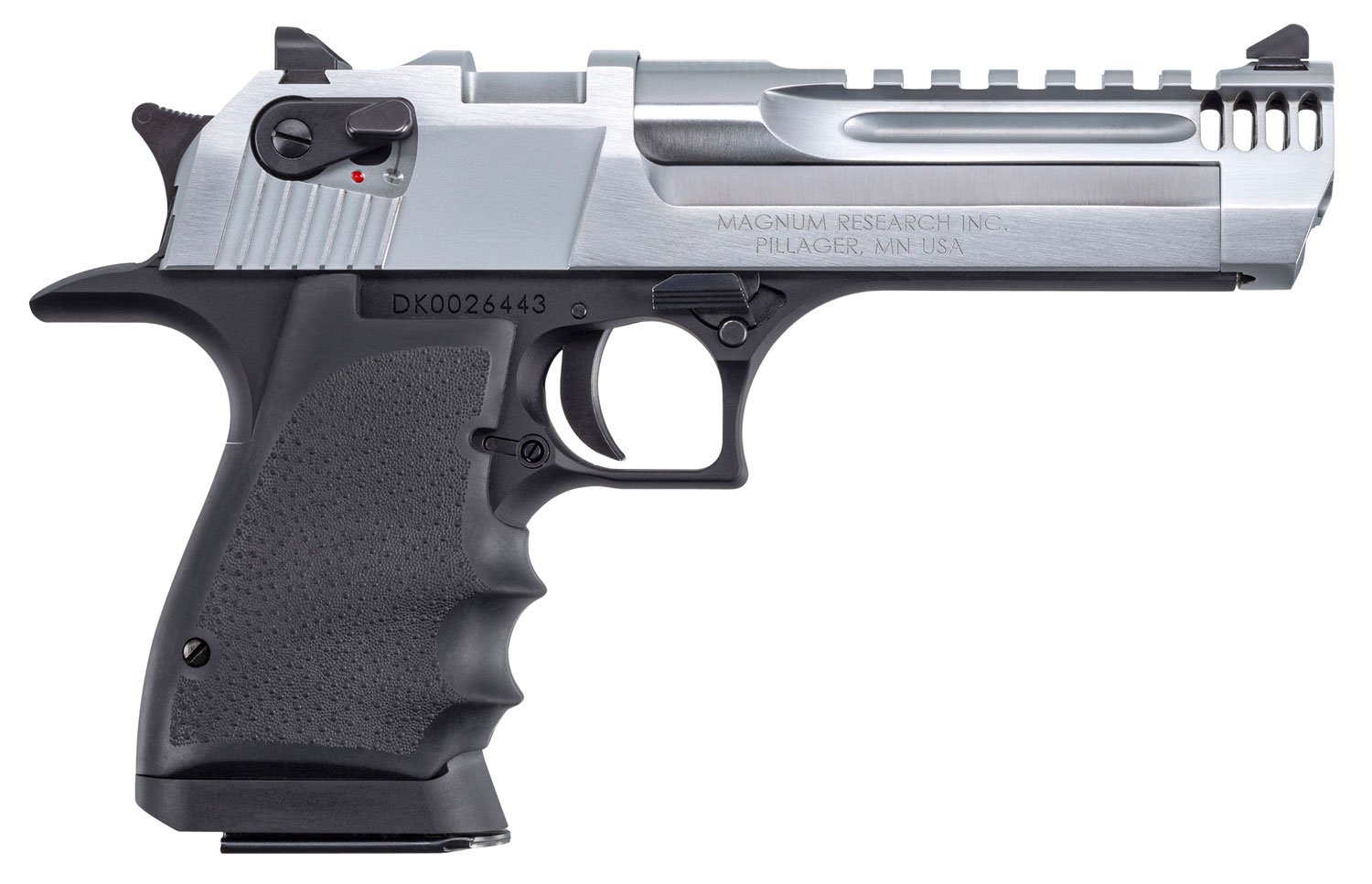 Magnum Research DE357L5BC Desert Eagle L5 357 Mag 5" with Muzzle Brake 9+1 Black Hardcoat Anodized Aluminum Frame Brushed Chrome Carbon Steel Slide Black Hogue Wraparound Rubber Grip