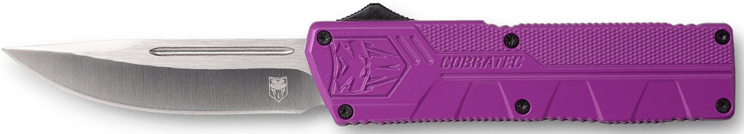 CobraTec Knives PURCTLWDNS Lightweight 3.25" OTF Drop Point Plain D2 Steel Blade/Purple Aluminum Handle Includes Pocket Clip