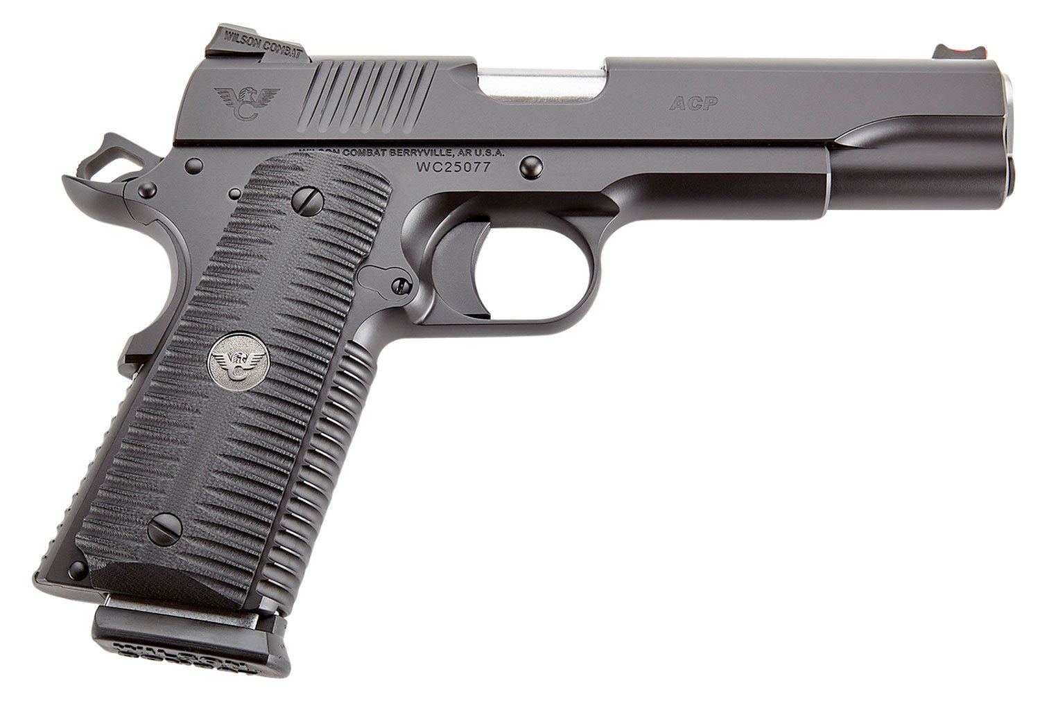 Wilson Combat ACPFS45 ACP Full-Size 45 ACP Caliber with 5" Barrel, 8+1 Capacity, Black Armor-Tuff Finish Carbon Steel Beavertail Frame, Serrated Black Carbon Steel Slide & Black G10 Eagle Claw Grip