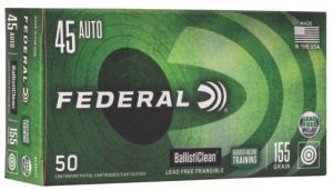 Federal BC45CT1 BallistiClean Reduced Hazard Training 45ACP 155gr Lead Free Frangible 50 Per Box/20 Case