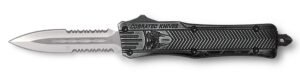 CobraTec Knives SSWCTK1SDAG2SS CTK-1  2.75" OTF Part Serrated D2 Steel Blade/Stonewashed Aluminum Handle Features Glass Breaker Includes Pocket Clip