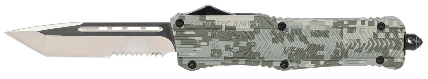 CobraTec Knives LADCCTK1LTS CTK-1 Large 3.75" OTF Tanto Part Serrated D2 Steel Blade/Army DigiCamo Aluminum Handle Features Glass Breaker Includes Pocket Clip