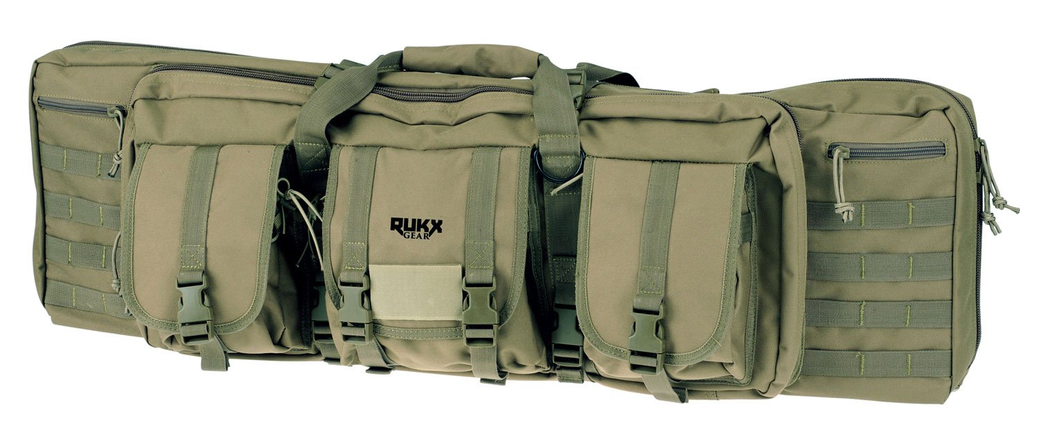 Rukx Gear ATICT36DGG Tactical Double Gun Case 36" Water Resistant Green 600D Polyester w/ Non-Rust Zippers Reinforced Velcro & Adjustable Back Straps