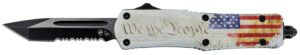 Templar Knife SWTP531 Gen II We The People Small 2.25" OTF Tanto Part Serrated Black Oxide Stonewashed 440C SS Blade, 4.31" White w/Flag & "We The People" Aluminum Handle, Glass Breaker