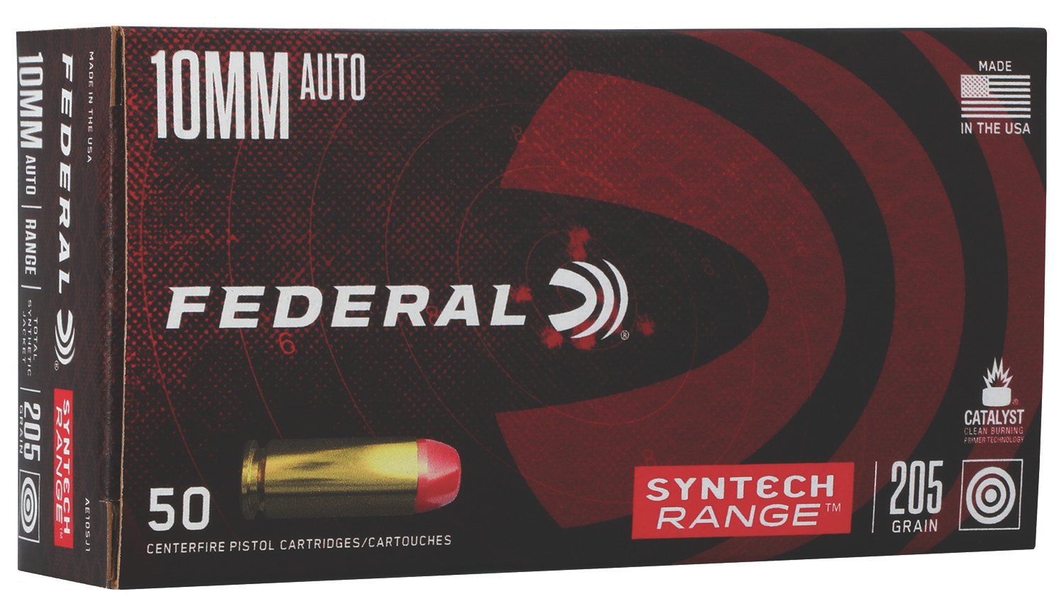 Federal AE10SJ1 Syntech Range 10mmAuto 205gr Total Syntech Jacket Flat Nose 50 Per Box/10 Case