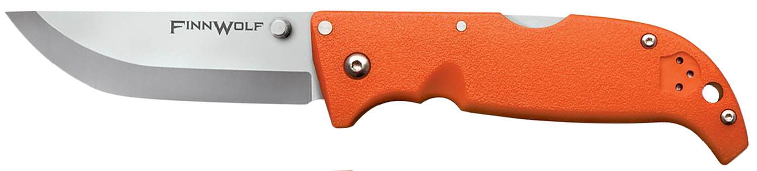 Cold Steel CS20NPJ Finn Wolf 3.50" Folding Straight Back Plain Satin Polished AUS-8A SS Blade/Blaze Orange Griv-Ex Handle Includes Pocket Clip