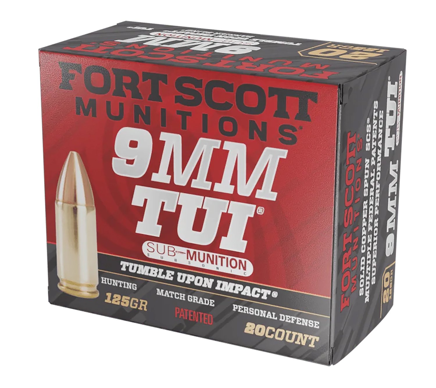 Fort Scott Munitions 9MM125SCVSS Tumble Upon Impact (TUI) 9mmLuger Subsonic 125gr Solid Copper Spun 20 Per Box/25 Case