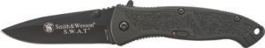 Smith & Wesson Knives SWATMBCP S.W.A.T.  3.20" Folding Plain Black 4034 SS Blade Black Aluminum Handle Includes Pocket Clip