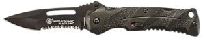 Smith & Wesson Knives SWBLOP2BSCP Black Ops  3.40" Folding Drop Point Part Serrated 4034 SS Blade Black Includes Pocket Clip