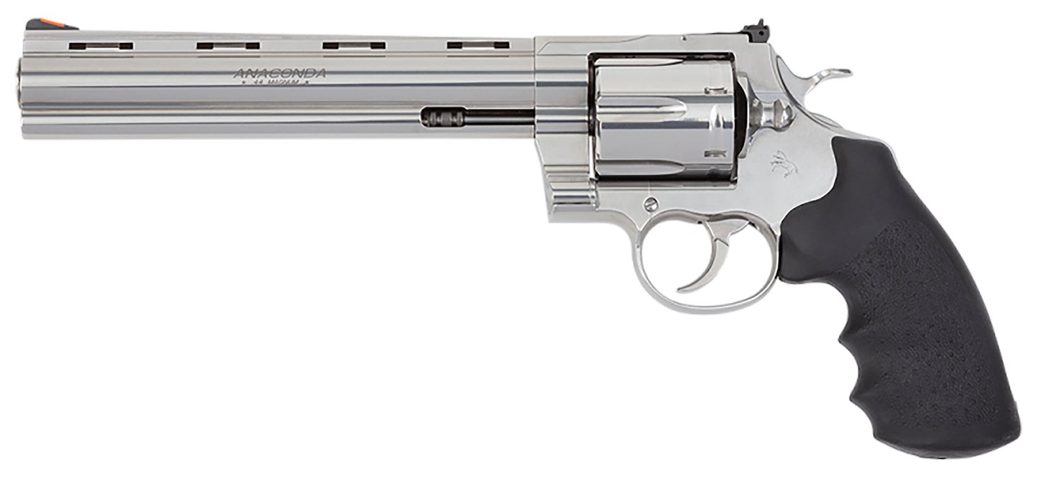 Colt Mfg ANACONDASP8RTS Anaconda 44 Mag 6 Shot 8" Stainless Recessed Target/Vent Rib Barrel, Cylinder & Frame, Black Hogue Rubber w/Finger Grooves Grip