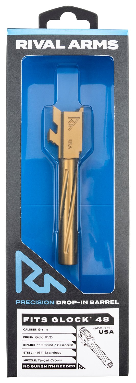 Rival Arms RARA20G801E Precision V1 Match Grade 9mm Luger 4.17" Gold PVD Stainless Steel, Fits Glock 48
