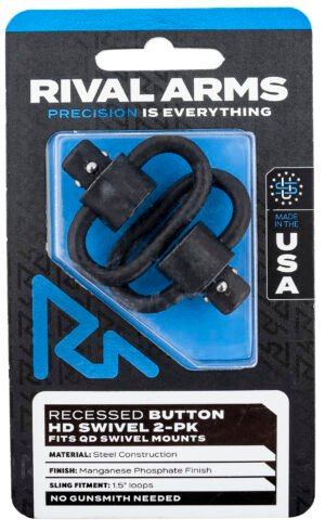 Rival Arms RA-RA92S2A HD Swivel Set  Black Manganese Phosphate Steel with 1.5" Loops & Recessed Button