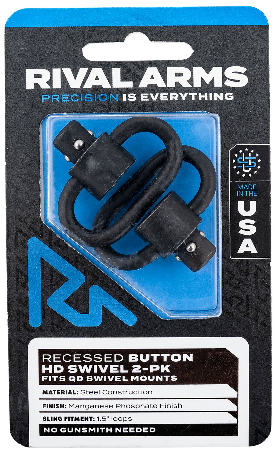 Rival Arms RA-RA92S2A HD Swivel Set Black Manganese Phosphate Steel with 1.5" Loops & Recessed Button