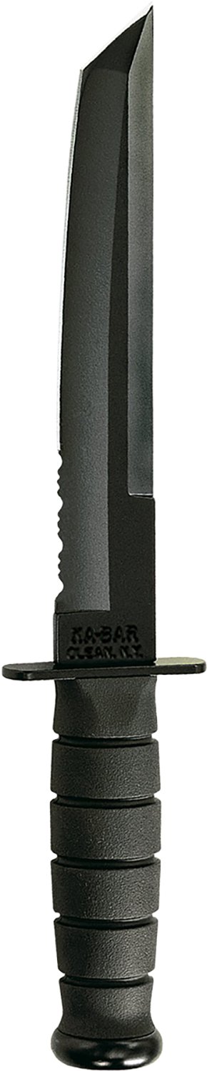 Ka-Bar 1245 Tanto  8" Fixed Tanto Part Serrated Black 1095 Cro-Van Blade, Black Kraton G Handle, Includes Sheath