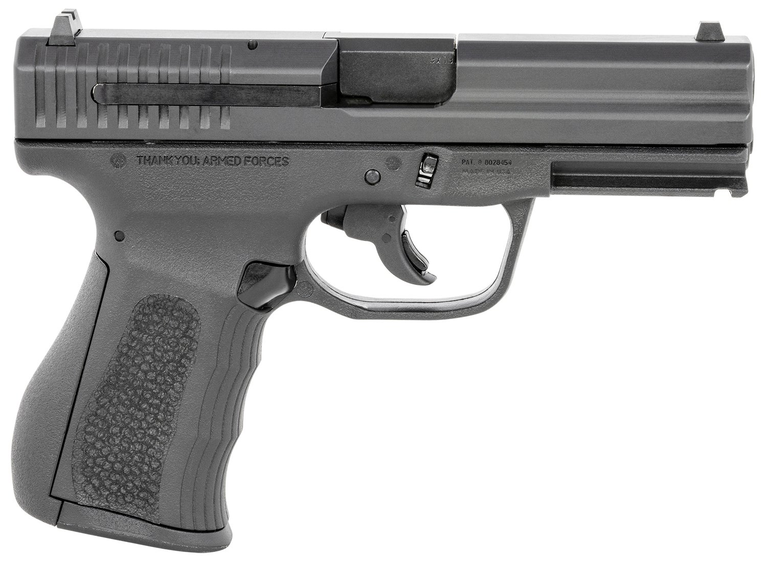 FMK G9C1G2BSSCM 9C1 G2 *CA/MA Compliant 9mm Luger 10+1 4" Black Stainless Steel Barrel, Black Serrated Carbon Steel Slide, Black Polymer Frame w/Picatinny Rail, Black Backstrap Grip