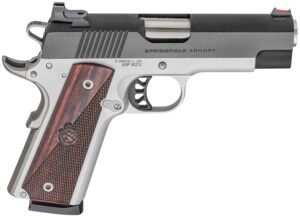 Springfield Armory PX9124L 1911 Ronin EMP 9mm Luger 10+1, 4" Stainless Match Grade Bull Steel Barrel, Blued Serrated Carbon Steel Slide, Satin Cerakote Aluminum Frame w/Beavertail, Textured Wood Grip
