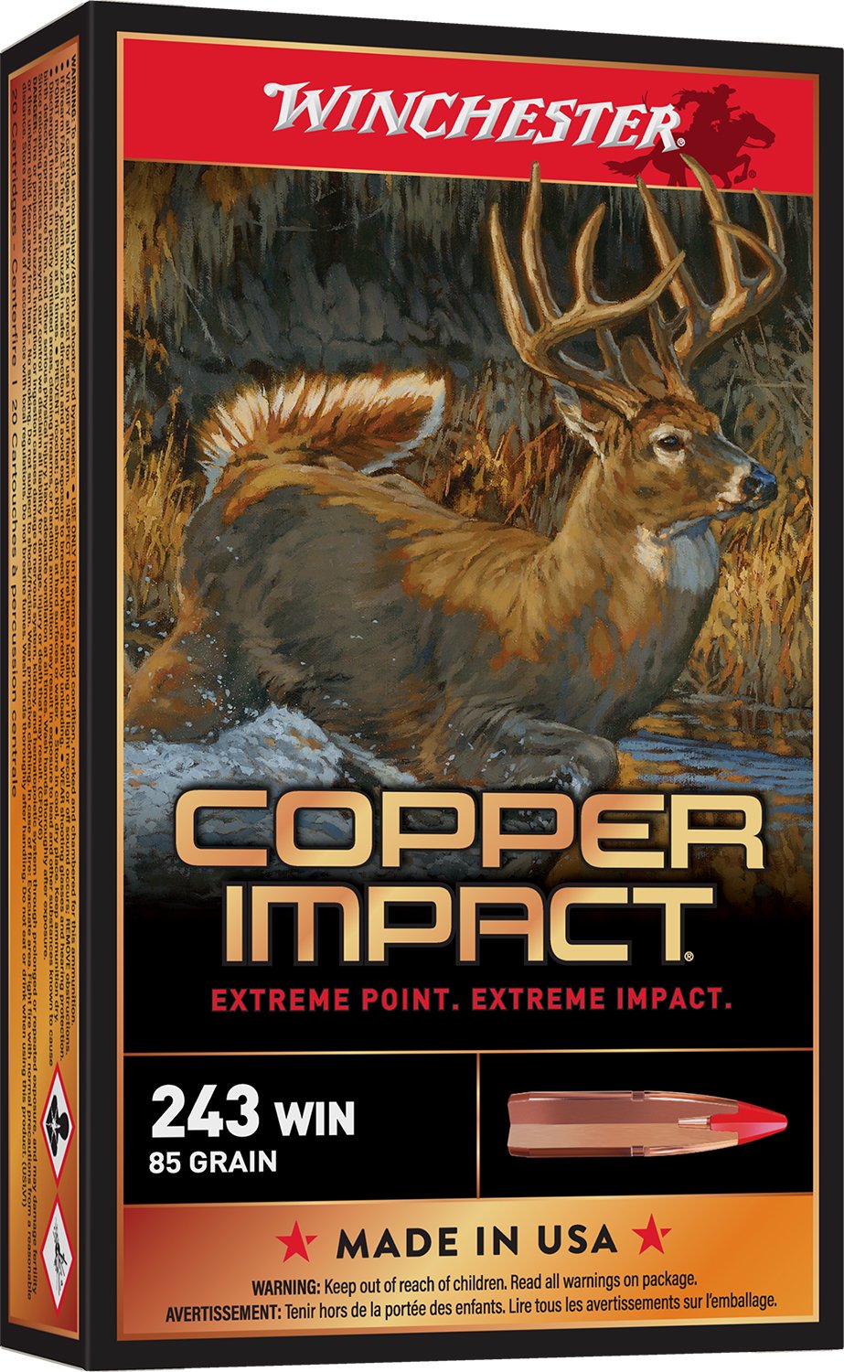 Winchester Ammo X243CLF Copper Impact 243Win 85gr Copper Extreme Point Lead Free 20 Per Box/10 Case