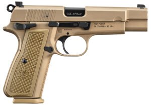 FN 66101117 High Power  9mm Luger 10+1, 4.70" Black Target Crown Steel Barrel, Flat Dark Earth PVD Serrated Steel Slide & Steel Frame w/Beavertail, FDE Textured Polymer Grip, Ambidextrous