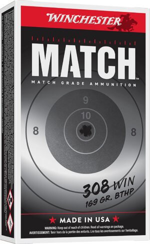 Winchester Ammo S308M2 Match Elite Marksman 308Win 169gr Sierra MatchKing BTHP 20 Per Box/10 Case