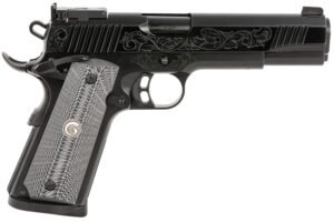 EAA GIRSAN 390098 MC1911 S Lux Full Size 45 ACP 8+,1 5" Black Steel Barrel, Black Chrome w/Engraving Serrated Slide, Black Chrome Engraved Steel Frame w/Beavertail, G10 Grips Ambidextrous