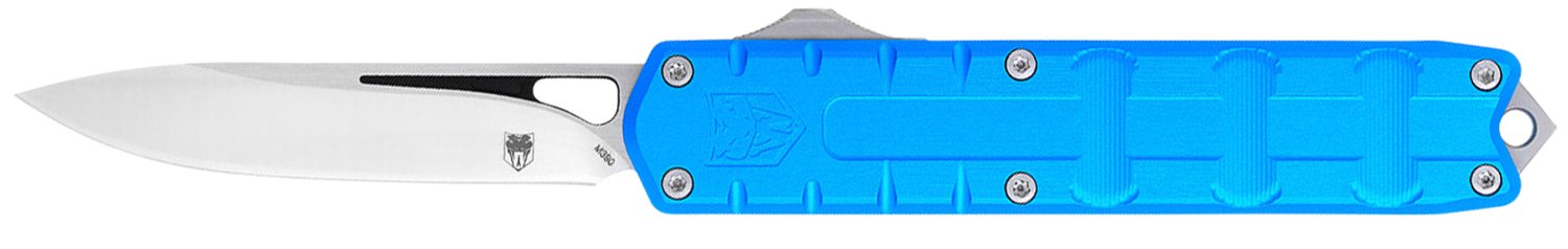 CobraTec Knives CTEBLUM390DNS Enforcer 3.25" OTF Drop Point Plain M390 Steel Blade/Blue Aluminum Handle