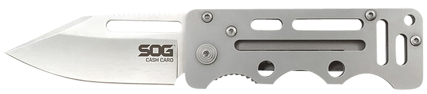 S.O.G SOG-EZ1-CP Cash Card 2.75" Folding Clip Point Satin 8Cr13MoV SS Blade/ Silver Skeletonized Stainless Steel Handle