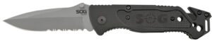 S.O.G SOG-FF24-CP Escape  3.40" Folding Clip Point Part Serrated Bead Blasted 9Cr18MoV SS Blade Black Anodized Aluminum Handle Includes Belt Clip