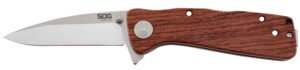 S.O.G SOGTWI17CP Twitch II 2.65" Folding Drop Point Plain Satin AUS-8A SS Blade Brown Rosewood Handle Includes Pocket Clip