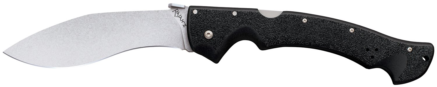 Cold Steel CS-62JL Rajah II 6" Folding Plain Stone Washed Japanese AUS-10A SS Blade/ Black Griv-Ex Handle