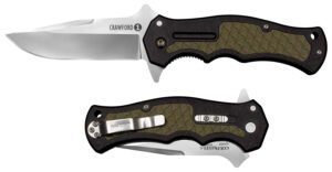 Cold Steel CS20MWCZ Crawford 1 3.50" Folding Plain Clip Point 4034 Stainless Steel Blade Black w/OD Green Traction Inlays GRN Handle Blister Pack Packaging