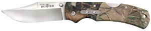 Cold Steel CS23JE Double Safe Hunter 3.50" Folding Clip Point Plain Satin 8Cr13MoV SS Blade/ Camo GFN Handle Includes Pocket Clip