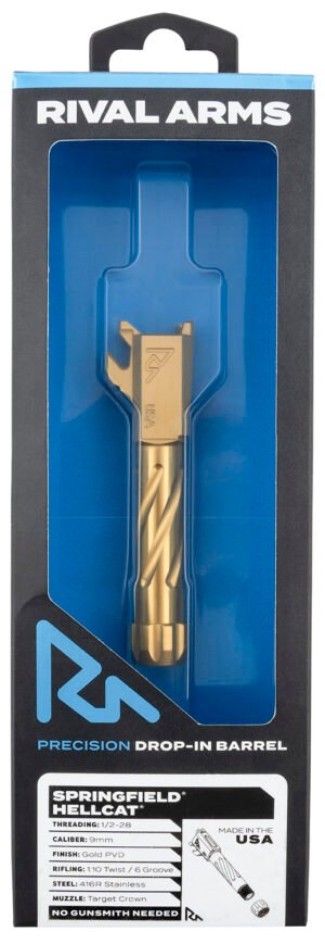 Rival Arms RARA20H102E Precision V1 Match Grade Spiral Fluted Threaded Gold PVD Stainless Steel, Fits Springfield Hellcat
