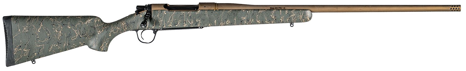 Christensen Arms 8010201700 Mesa Long Range 300 PRC 3+1 26" Threaded Barrel, Burnt Bronze Cerakote, Green with Black/Tan Webbing Stock