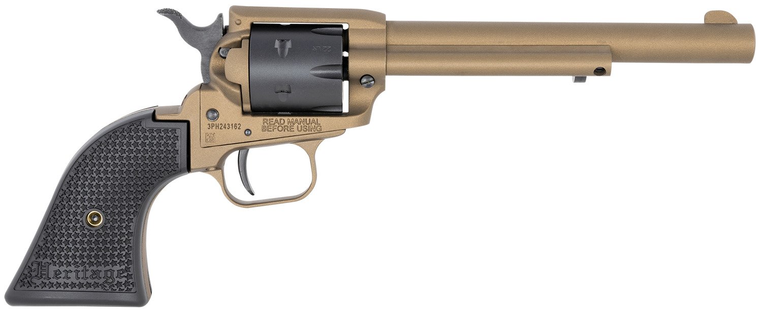 Heritage Mfg RR22A6 Rough Rider 22 LR 6 Shot, 6.50" Burnt Bronze Cerakote Steel Barrel, Black Satin Cylinder Burnt Bronze Cerakote Steel, Black Textured Polymer Grips
