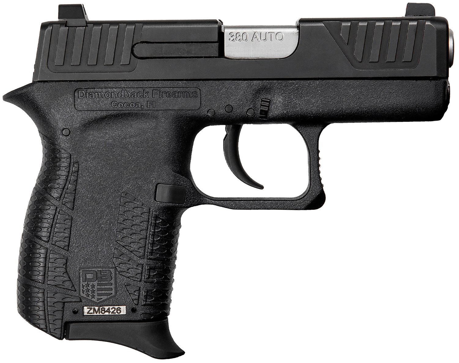 Diamondback DB0100E002 DB380 Gen4 Micro-Compact Frame 380 ACP 6+1, 2.80" Stainless Steel Barrel, Black Nitride Serrated Stainless Steel Slide, Black Polymer Frame w/Beavertail & Grip