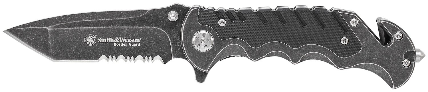 Smith & Wesson Knives SWBG10SCP Border Guard 3.50" Folding Part Serrated Stainless Steel Blade 4.80" Aluminum/G10 Handle Includes Pocket Clip